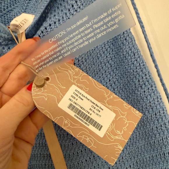 NWT Meshki Kyla Floral Crochet Maxi Dress - Cornflower Blue - size small - Picture 5 of 5